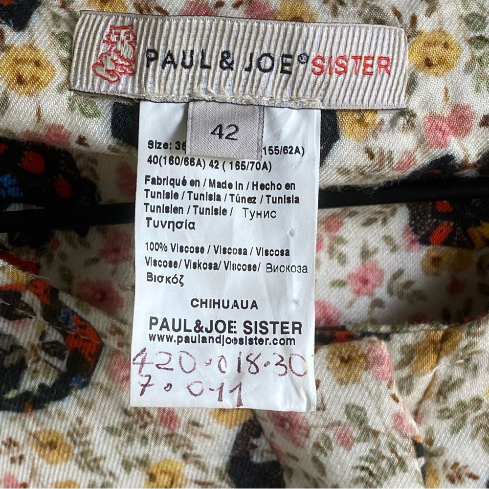 Paul and Joe Sister Chihuahua Dog Print Shirt Dress Cream Floral Size 42… - Picture 7 of 13
